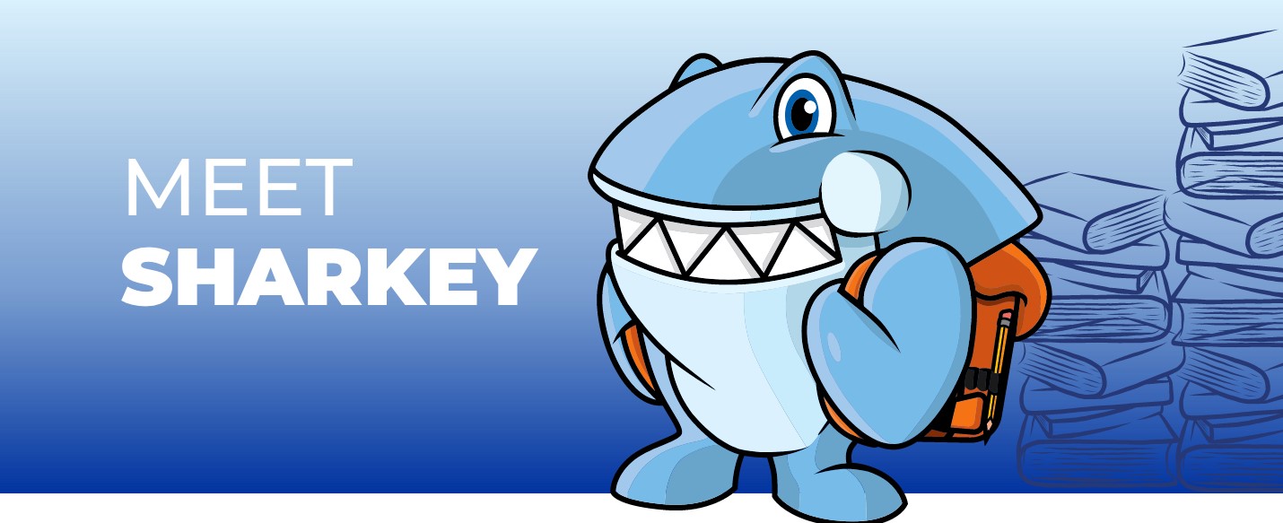 Meet Sharkey header image of Sharkey wearing backpack
